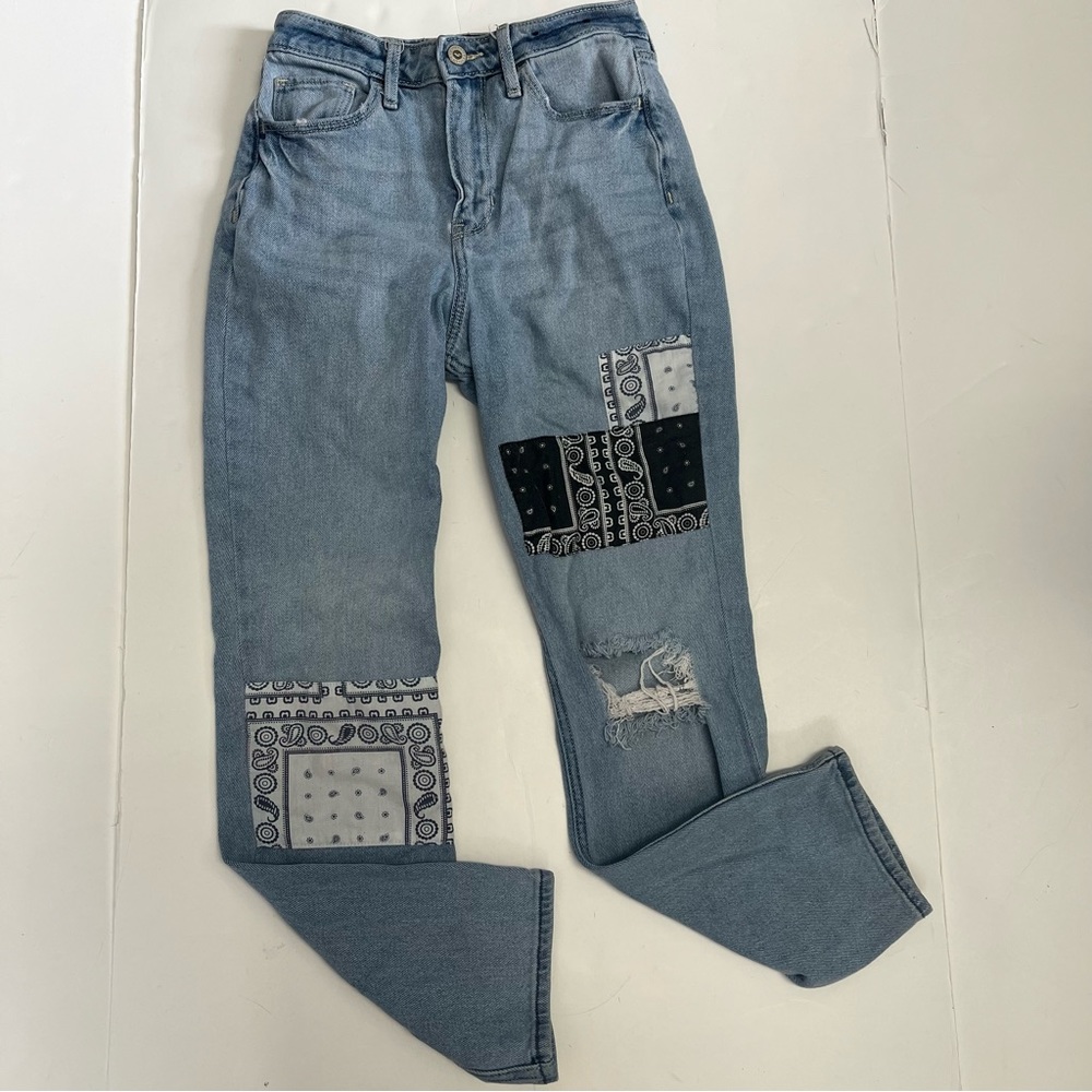 Hollister Denim Jeans Sz 1R or W 25 Lightwash Patchwork Distressed High Waisted
